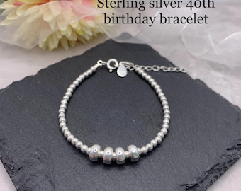 Sterling Silver 40th Birthday Bracelet, 40th Gift For Her. Four Decades Jewelry