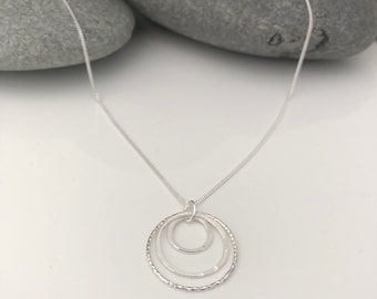 Silver Circle Necklace Silver Multi Ring Necklace Multi Circle Necklace Birthday Gift Unique Silver Pendant