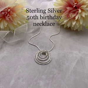 Sterling Silver 50th birthday necklace. 50th birthday gift. 50th birthday gift for women. 5 ring pendant. 50th gift for her. 50th necklace