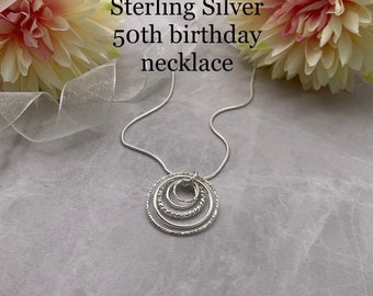Sterling Silver 5-Ring necklace, 50th birthday gift
