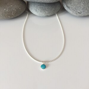 Sterling Silver Necklace with Small Turquoise Pendant. Real Turquoise Gemstone