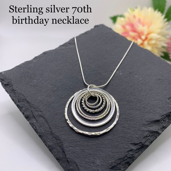 Sterling Silver 70th necklace. 70th gift for her. 70th birthday necklace. 70th rings necklace. 70th birthday jewellery. 70th birthday gift