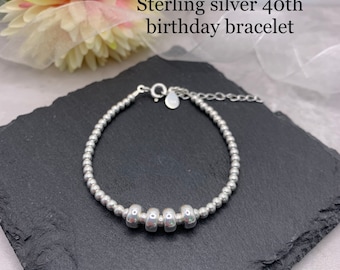 Sterling Silver 40th birthday bracelet. 40th birthday gift.  40th birthday gift for women. 40th birthday bracelet. 40th jewellery