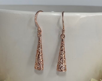 Rose Gold Filigree Earrings. Rose gold dangle earrings. Long rose gold earrings. Filigree Earrings. Gift For Her. Mother's Day Gift