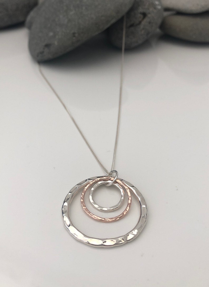 Circle Necklace. Long Circle Necklace. Mixed Metal Necklace. Etsy UK