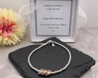 Silver 60th birthday bracelet. 60 birthday gift. Sterling Silver circle bracelet. Birthday bracelet. Milestone bracelet. 60th bracelet.