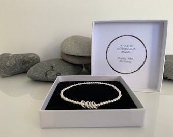 Sterling Silver 40th  bracelet. 40th birthday gift. 40th birthday gift for her. 40th jewellery. Silver Stretch bracelet