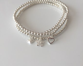 Silver stacking bracelets. Beaded stacker bracelets. Stacking bracelets. Silver charm bracelets. Gift for her. Mother&#39;s Day gift