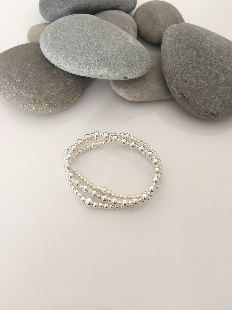 Silver stacking bracelets. Set of 3 beaded bracelets. Sterling Etsy