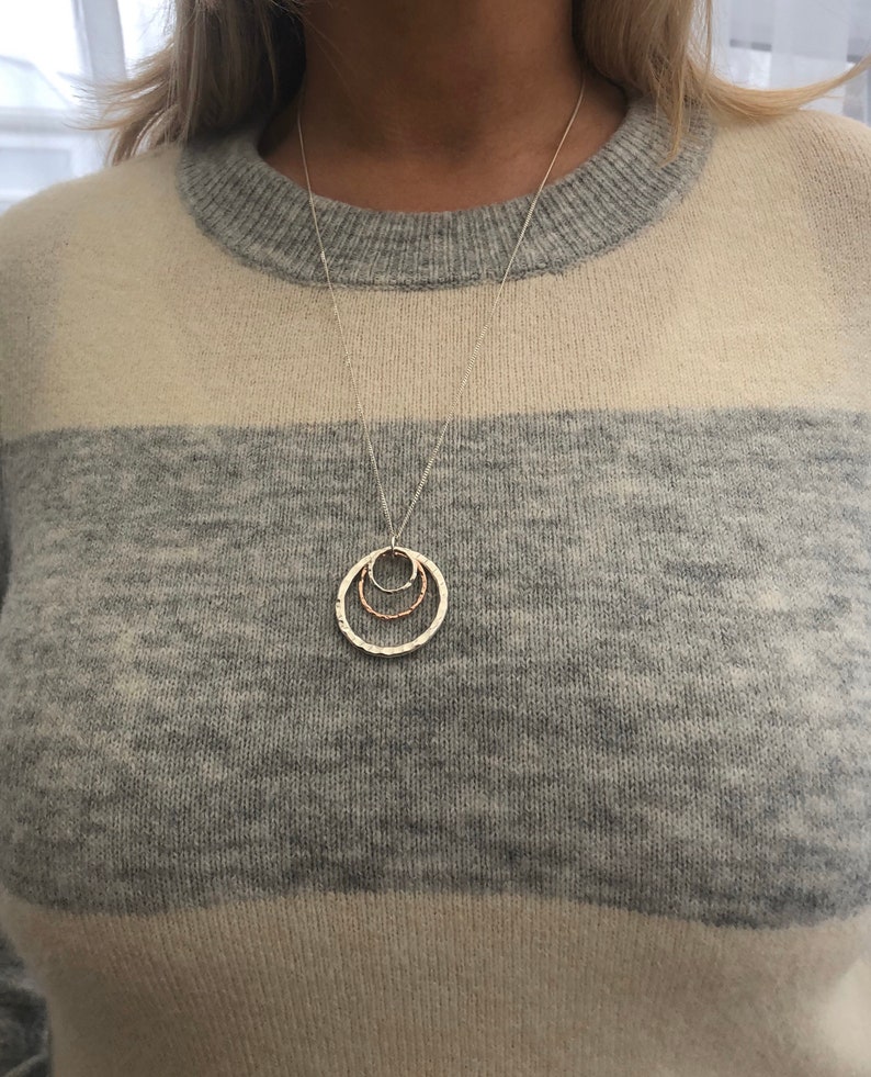 Circle Necklace. Long Circle Necklace. Mixed Metal Necklace. Etsy UK