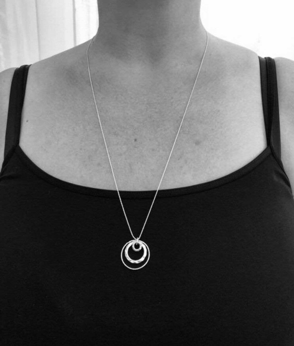 Long Silver Necklace. Long Necklace. Mixed Metal Circle Etsy