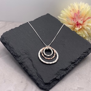 Circle necklace. Long circle necklace. Mixed metal necklace. Silver circle necklace. Circle Pendant. Gift for her. Mother's Day gift