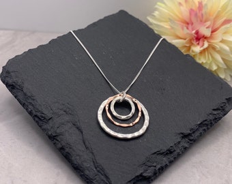 Circle necklace. Long circle necklace. Mixed metal necklace. Silver circle necklace. Circle Pendant. Gift for her. Mother's Day gift