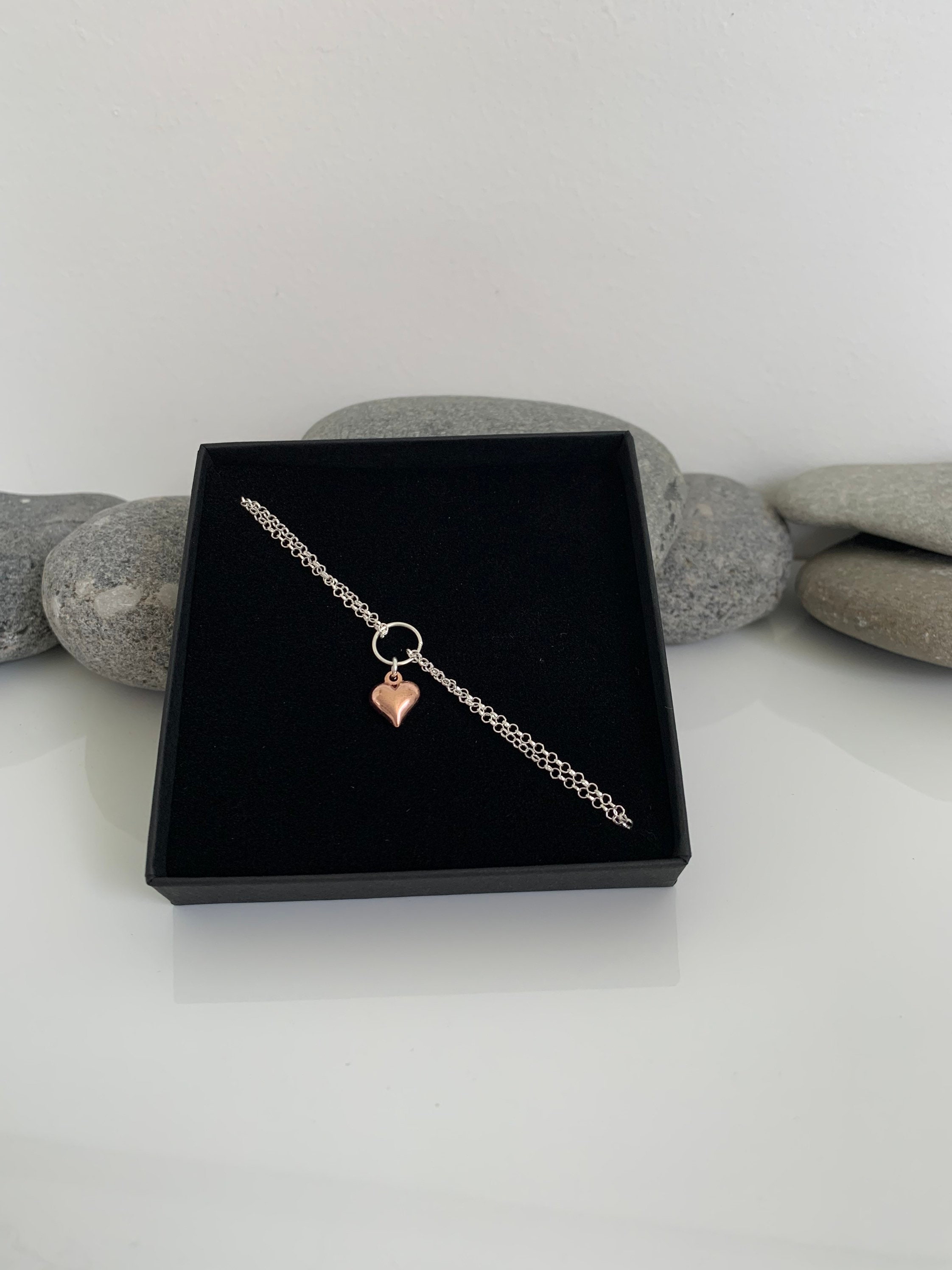 Sterling Silver Heart Anklet. Heart Ankle Bracelet. Chain