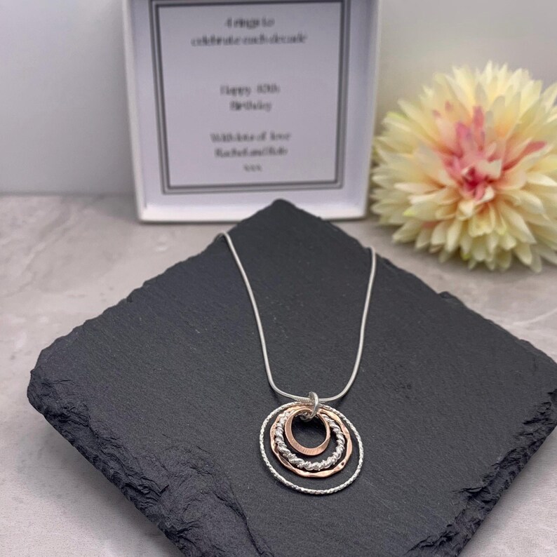 Sterling Silver and rose gold 40th birthday necklace. 40th birthday gift. Mixed metal birthday necklace. 40th gift for her. 40th necklace. image 8
