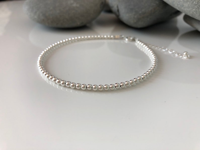 Silver beaded anklet. Silver ankle bracelet. Sterling silver Etsy
