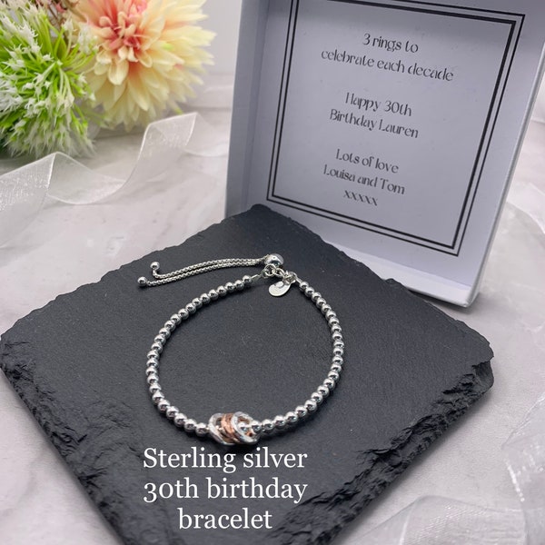 Sterling Silver 30th bracelet. 30th birthday gift. 30th birthday gift for her. 30th jewellery. 30th milestone bracelet. 30th gift.