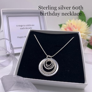 Sterling Silver 60th necklace. 6 rings necklace. 60th birthday necklace. 60th gift for her. 60th jewellery gift. 60th gift for women