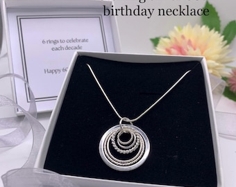 Sterling Silver 60th necklace. 6 rings necklace. 60th birthday necklace. 60th gift for her. 60th jewellery gift. 60th gift for women