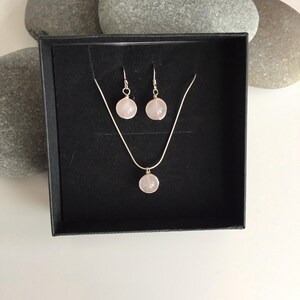 Rose quartz necklace and earring set. Sterling Silver and rose quartz jewellery set. Rose quartz jewellery. Rose quartz necklace. image 7