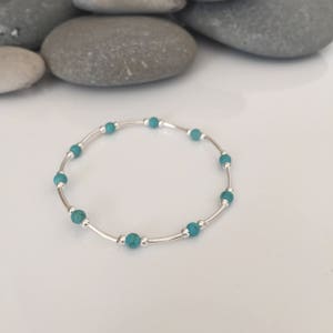 Sterling silver and gemstone bracelet. Gemstone gemstone stretch bracelet. Silver and turquoise bracelet. Sterling silver stretch bracelet