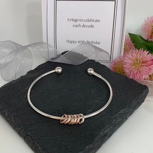 Silver 60th birthday bracelet 60 birthday gift. 60th birthday gift for women. Sterling silver 60th bracelet. 60th bangle