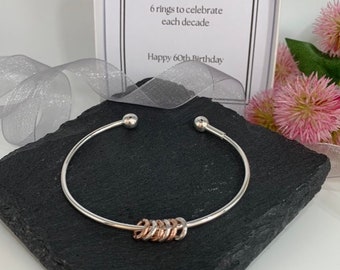 Silver 60th birthday bracelet 60 birthday gift. 60th birthday gift for women. Sterling silver 60th bracelet. 60th bangle