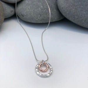Silver and rose gold double circle necklace. Double Circle Necklace. Circle Pendant. Circle Necklace