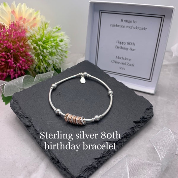 Sterling Silver 80th bracelet. 80th birthday gift. 80th birthday gift for her. 80th jewellery. Silver Stretch bracelet