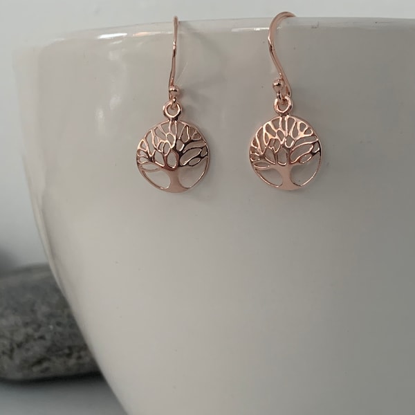 Rose gold tree of life earrings. Silver tree of life earrings. Tree of life earrings.Rose gold earrings. Dangle earrings