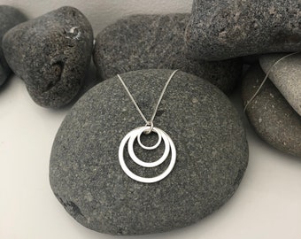 Triple Circle Silver Necklace. Silver Long necklace. Circle Pendant Necklace. 3 Circle necklace