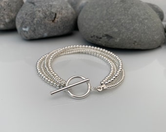 Sterling Silver Multistrand Toggle Bracelet. 5 strand bracelet. Layered sterling silver bracelet. Silver multistrand bracelet.