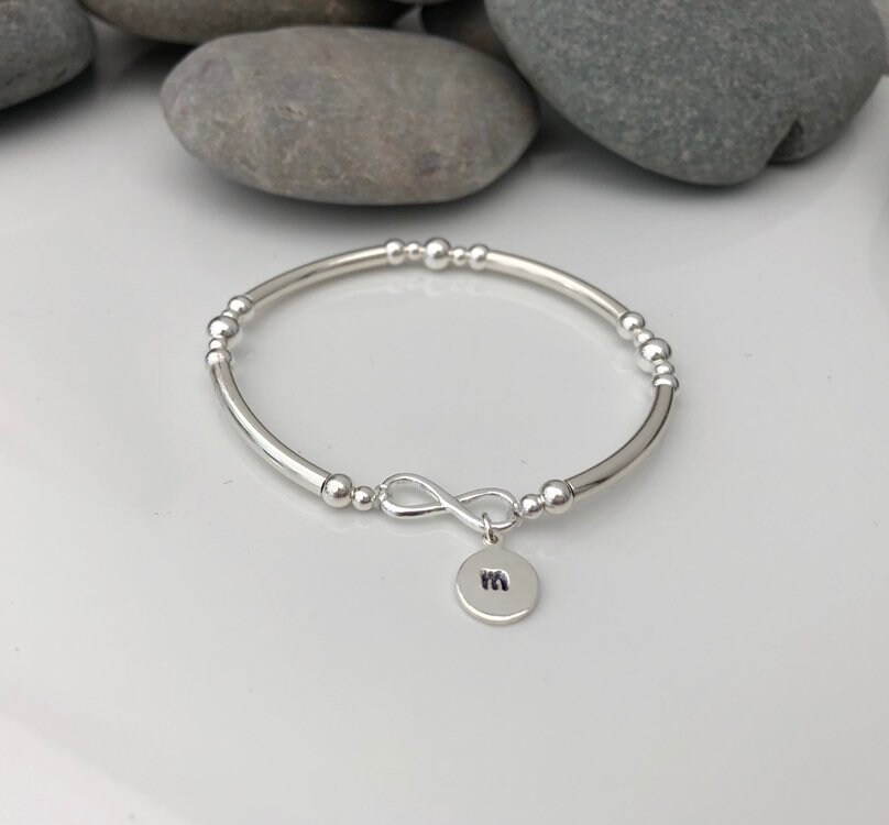 Sterling Silver Personalised Infinity Stretch Bracelet. - Etsy