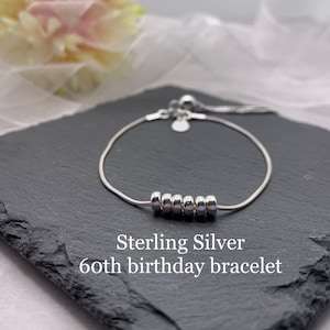 Silver 60th birthday bracelet. 60 birthday gift. 60th birthday gift for women. Sterling silver 60th bracelet