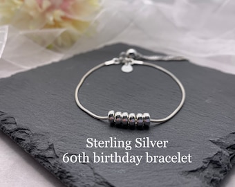 Silver 60th birthday bracelet. 60 birthday gift. 60th birthday gift for women. Sterling silver 60th bracelet