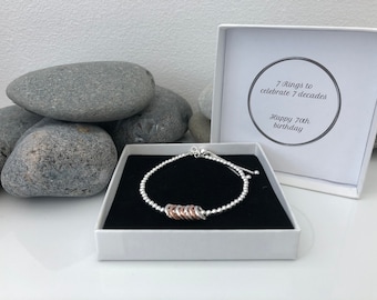 Silver 70th birthday bracelet. 70th birthday gift.  70th birthday gift for women. Sterling silver 70th bracelet