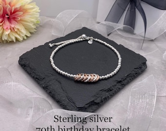 Pulsera de 70 cumpleaños. Regalo de 70 cumpleaños. Regalo de 70 cumpleaños para mujer. Pulsera de plata de ley. Regalo de 70 cumpleaños. Joyería de 70 cumpleaños.