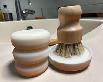 Solid Dish Soap Set with Ceramic Bowl and Coconut Brush – Eco-Friendly Kitchen Cleaning