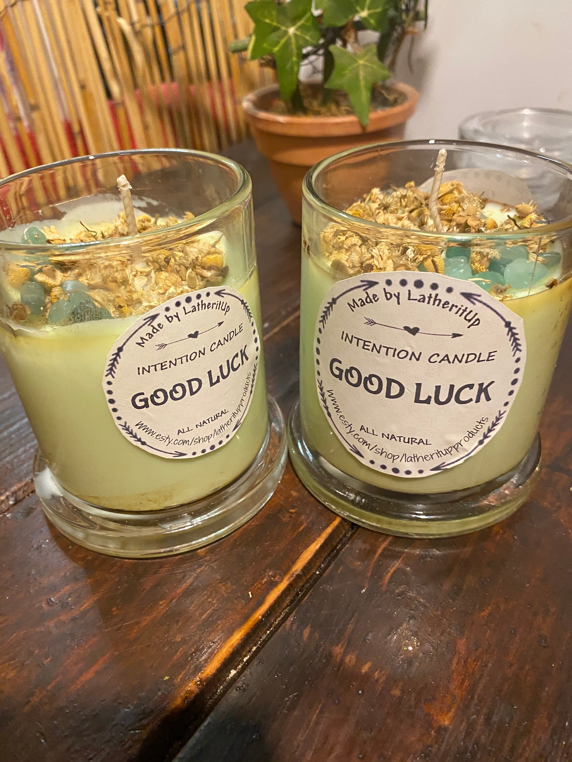 Good Luck Intention Candle /Soy Wax / Crystal & Herb Candle Etsy