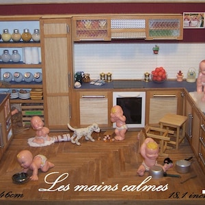 Babies in the kitchen Diorama miniature