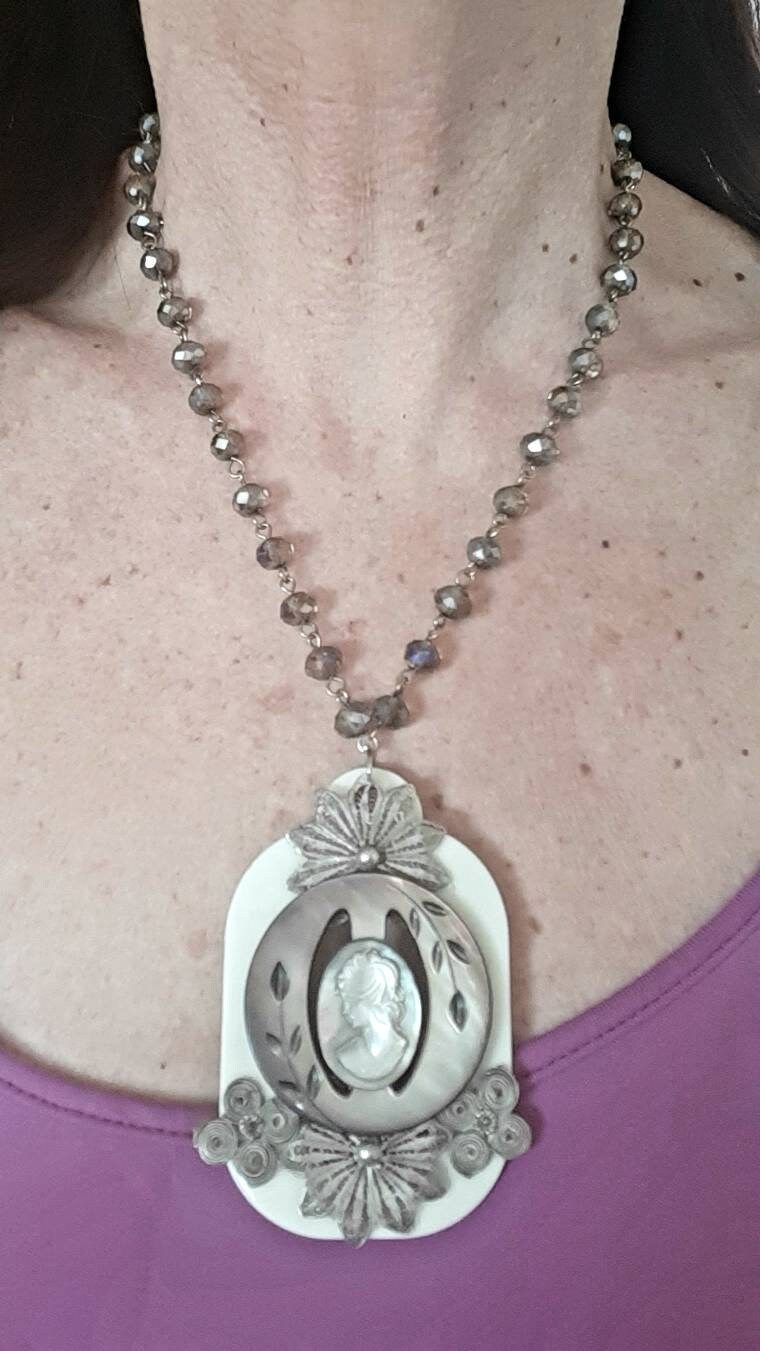 Handmade Unique chain with beautiful Medallion with mother of Etsy