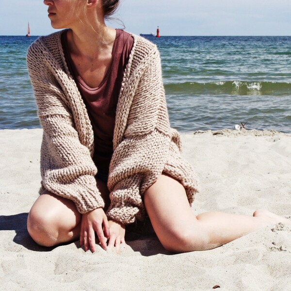 Cardigan women long knitted beige Open front cardigan Thick hand knit Oversized cardigan Waistcoat blanket chunky Knit Cardigan Gift for her