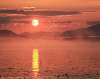 Mountain Sunrise, Landscape Photo, Raquette Lake, Adirondack Mountains, Colored Skies, Fine Art Photography, Raquette Sunrise Print