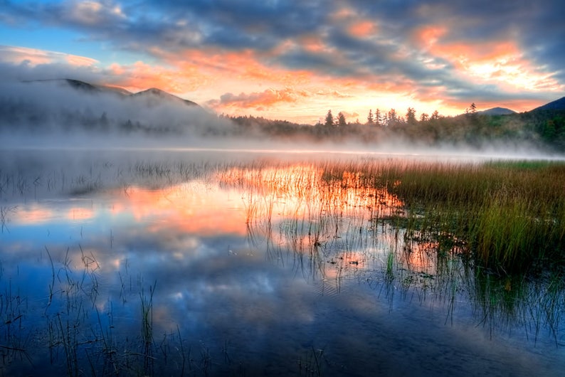 Sunrise Photography, Lake Placid, Whiteface Mountain, Adirondack Mountains, Adirondack Fine Art, Sunrise Print, Connery Pond Sunrise Photo image 1