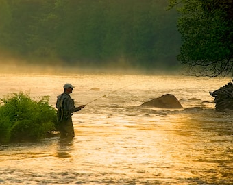 Photograph of Fly Fisherman, Adirondack Mountains, Fly Fishing Art, Trout Fishing, Adirondack Fishing, Adirondack Decor, Fly Fishing Print