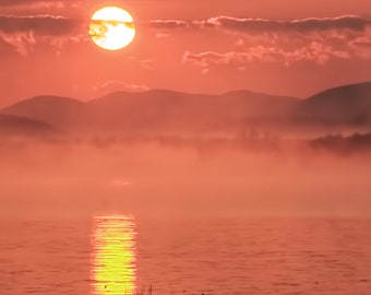 Mountain Sunrise, Landscape Photo, Raquette Lake, Adirondack Mountains, Colored Skies, Fine Art Photography, Raquette Sunrise Print
