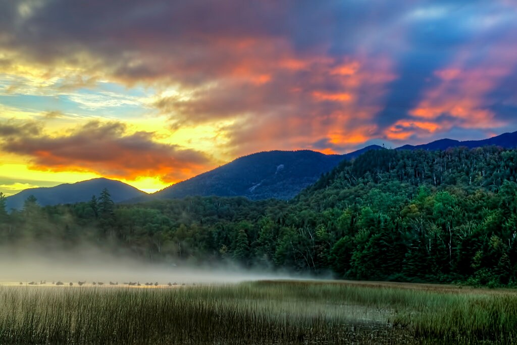 Sunrise Photography, Red Sky, Sunrise Photograph, Lake Placid