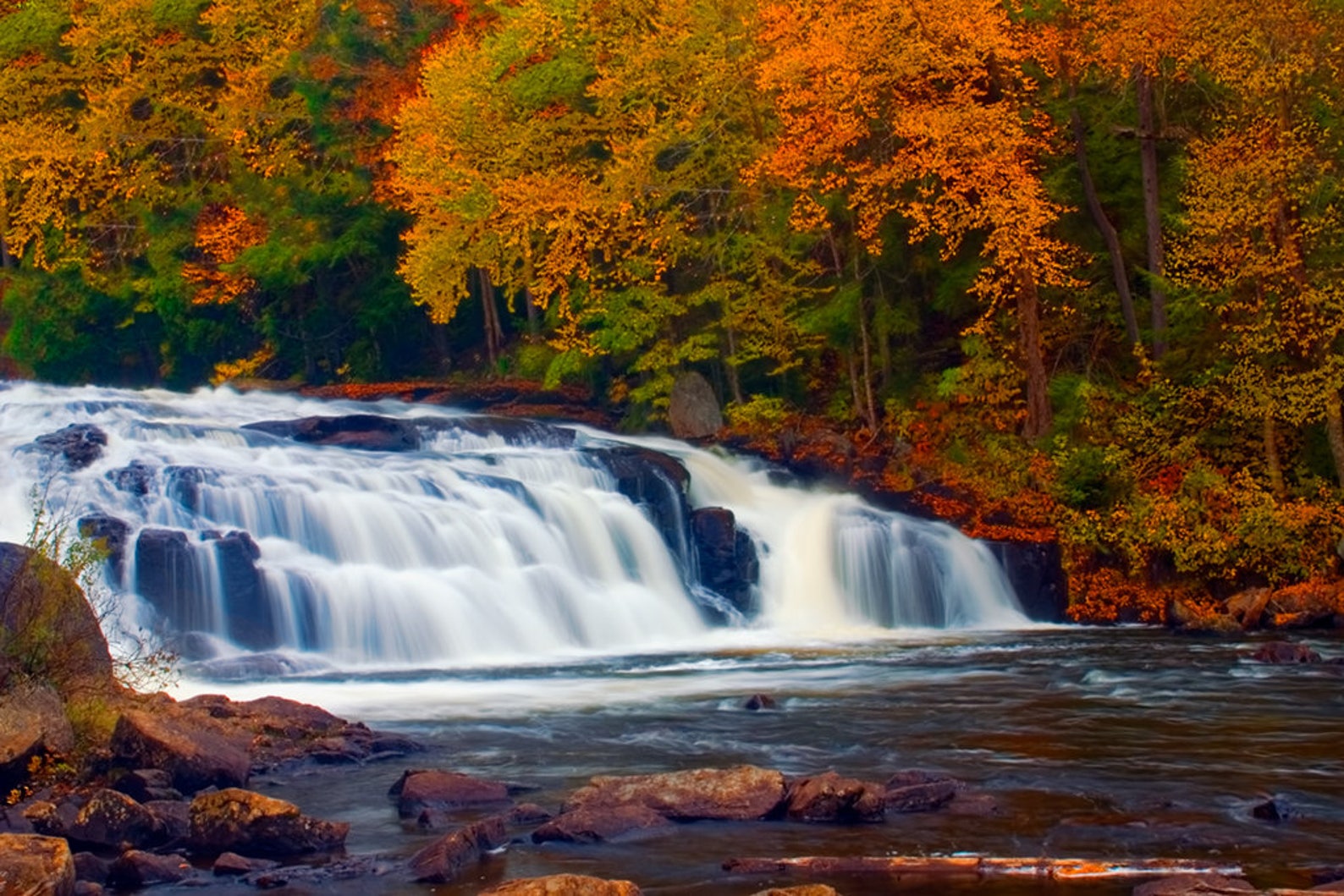 Adirondack Waterfall Photography, Autumn Photo, Buttermilk Falls, Long