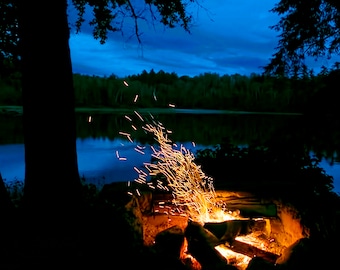 Adirondack Mountain Camping Photo, Campfire, Adirondack Decor, Adirondack Camping, Night Photography, Adirondack Print, Outdoor Campfire