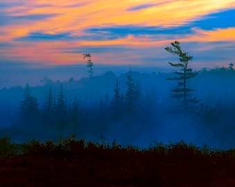 Adirondack Dawn, Trees & Fog, Adirondack Mountains, Sunrise, Adirondacks, Adirondack Sunrise Photography, Nature Print, Adirondack Decor